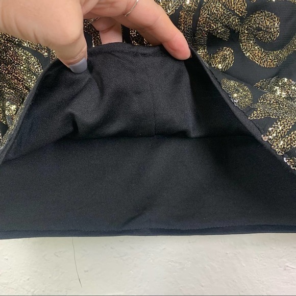 MIAMI Black & Gold Sequin Baroque Pattern Mini Skirt - Picture 8 of 11